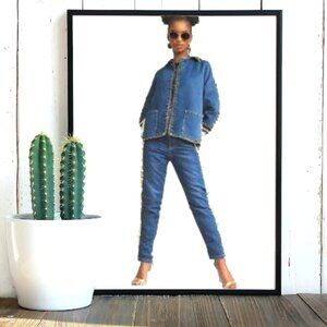 Frank Lyman Leopard Print Accent Panel Medium Blue Fade Skinny Jeans, Size 8